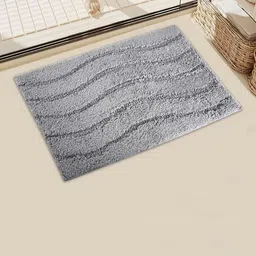 Myntra Elegant Homes Grey Striped 110 GSM Viscose Bath Rugs-picture-40