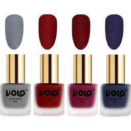 VOLO Set Of 4 Velvet Matte Nail Polish - 8 ml-Tomato Red-Russian Navy Blue-Grey-Carrot Red-picture-32