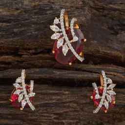 Kushal's Fashion Jewellery Ruby Rhodium Gold-Plated Party Zircon Pendant Set-picture-34