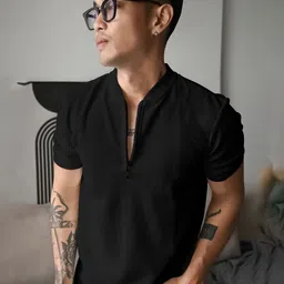 JUMPCUTS Men Mandarin Collar Slim Fit T-shirt-image-99