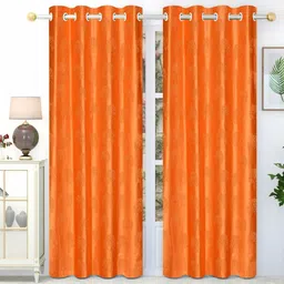 GEET CREATIONS Orange Set of 2 Floral Room Darkening Long Door Curtain-picture-34