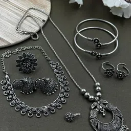 NAMAN ARTS Silver Plated Oxidised Jewellery Set-image-10