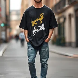 AUSK Graphic Printed Round Neck Drop Shoulder Sleeves Oversized T-shirt image 5