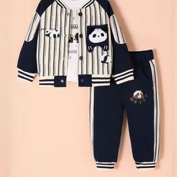 Hopscotch Boys Navy Blue Cotton Blend Printed Clothing Set-picture-11