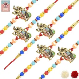 MEIRA JEWELLERY 5-Pcs Assorted Rakhi With Roli Chawal & Greeting Card-picture-35
