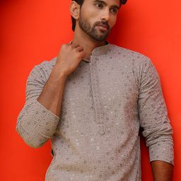 Jompers Men Geometric Embroidered Chikankari Kurta-picture-14