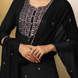 Moda Rapido Women Ethnic Motifs Embroidered Regular Kurta with Trousers & Dupatta image 2