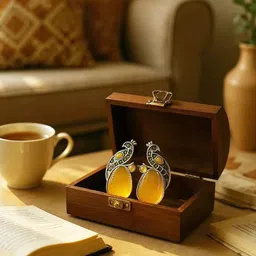 The Style Courtyard Artificial Stones Studded Oxidised Peacock Shaped Drop Earrings-picture-33