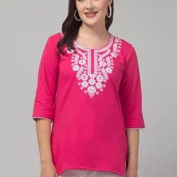 CROWN KING Women Floral Embroidered Round Neck Kurti-picture-14