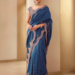 ODETTE Ethnic Motifs Embellished Sequinned Saree-image-15