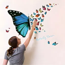 INDIAN ROYALS Blue & Yellow 3D Butterfly Waterproof Self Adhesive Wall Stickers-image-92