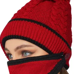 iSWEVEN Unisex Self Design Woollen Beanie Cap image 2