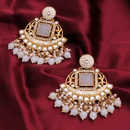 BELWICK Brass-Plated Kundan Studded And Pearls Beaded Crescent Shaped Chandbalis-picture-37