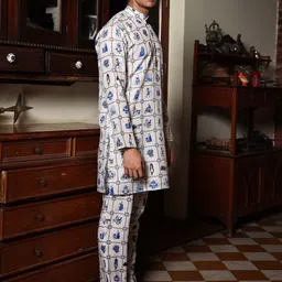 PATR Abstract Printed Mandarin Collar Cotton Straight Kurta image 3