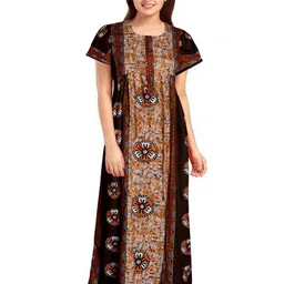 AAKARSHANA CREATION Brown Pure Cotton Maxi Printed Nightdress-picture-46
