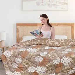 Aura Brown & White Floral Printed Microfiber 300 GSM AC Room Double Bed Comforter-image-73