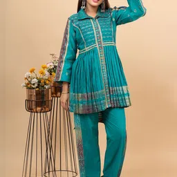 KIDAR Printed Shirt Collar Pure Cotton Tunic & Trouser-picture-36