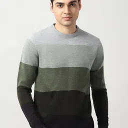 Peter England Casuals Men Striped Crew Neck Pullover-picture-16