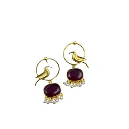NAMAN ARTS Silver-Plated Artificial Stones Studded And Beaded Contemporary Drop Earrings image 3