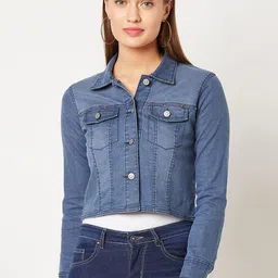 Miss Chase Women Crop Denim Jacket with Patchwork-image-44