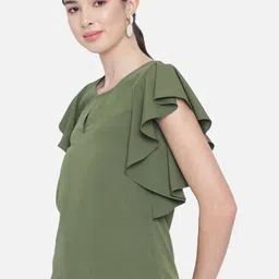 OTIRA Women Keyhole Neck Flutter Sleeve Regular Top image 2