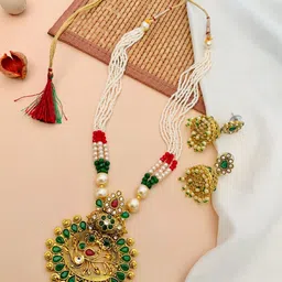 Anouk Women Elegant Gold Plated Multicolor Long Necklace Jewellery Set-picture-10
