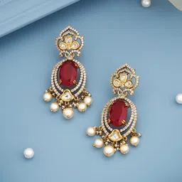 Kushal's Fashion Jewellery Victorian-Plated Contemporary Ruby Kundan Studded Drop Earrings-picture-15