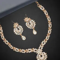Women Click Rose Gold-Plated Stone-Studded Jewellery Set-picture-12