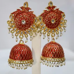 SIVA BY ANIKA Brass-Plated Artificial Stones Studded & Beaded Dome Shaped Jhumkas image 4