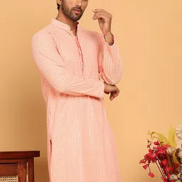 Jompers Geometric Embroidered Mandarin Collar Sequinned Straight Kurta image 3