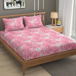 NEW TOWN Multicoloured 210 TC Cotton Fitted Queen Bedsheets With 2 Pillow Covers-image-93