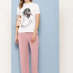 The Roadster Lifestyle Co Women Textured Straight Fit Trousers-image-84