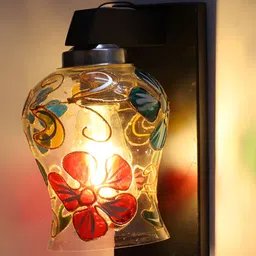 Devansh Transparent & Red Textured Wood Bell Shaped Wall Lamp image 5