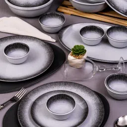 servewell Pack of 31 Melamin Dinner Set Gravel - Dot Silver Dinner Set-picture-18