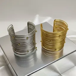 DressBerry Women 2 American Diamond Handcrafted Gold-Plated Cuff Bracelet-picture-12
