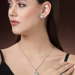 ZENEME Silver-Plated  AD Stone Studded Jewellery Set image 4