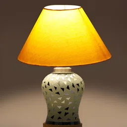 Devansh Yellow Textured Frustum Shaped Wooden Table Lamp & Mosaic Glass image 3