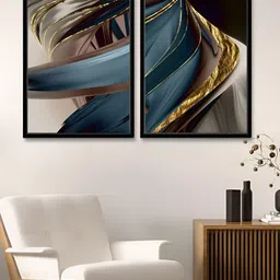 Myntra Elegant Homes Tela plumas de luxo Brown & Blue 2 Piece Printed Canvas Wall Art-picture-15