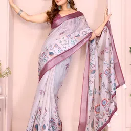 RITABEN HARESHBHAI BHALIYA Women Floral Printed Saree With Zari Border-image-86