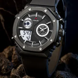 Carnaer Men Patterned Dial & Bracelet Style Straps Analogue Watch CN-8806-Blk-Blk-image-18