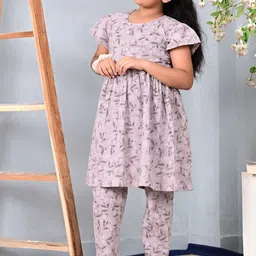 BAESD Girls Floral Printed Regular Pure Cotton Top with Pyjamas image 5