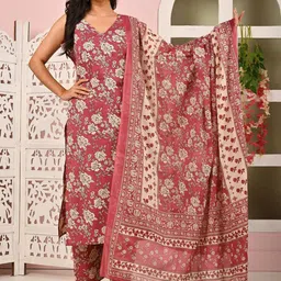 Nayo Women Floral Printed Pure Cotton Kurta with Trouser & Dupatta image 5