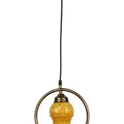 1ST TIME Yellow & Gold-Toned Printed Bell Shaped Hanging Ceiling Lamp-picture-46