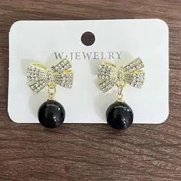 AGARWALPRODUCT Gold-Plated Rhinestone Studded And Pearls Beaded Contemporary Drop Earrings-picture-38