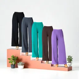 firdous Pack of 5 Women Regular Fit Multicolor Lycra Blend Trousers-picture-21