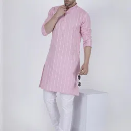 JASHNA Pink Self Design Cotton Blend Straight Kurta-picture-15