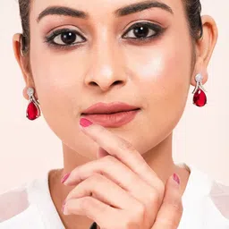 Manikya Rhodium-Plated American Diamond Studded Oval Shaped Drop Earrings image 3