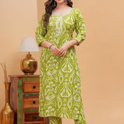 Fashion4word Ethnic Motifs Printed Thread Work Pure Cotton Kurta With Trousers-picture-19