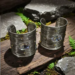 MANSIYAORANGE Women 2 Crystals Handcrafted Silver-Plated Cuff Bracelet-picture-40