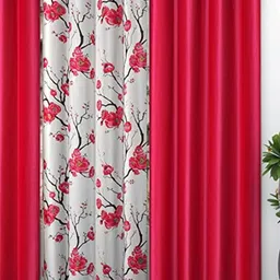 Galaxy Home Decor Pink & White Floral Printed 3 Pieces Long Door Curtain-image-87